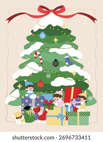 Árboles y regalos de Navidad, elfos de Navidad