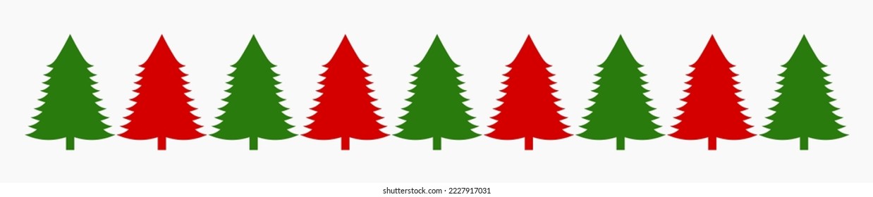 Christmas trees red and green border. Vector illustration.