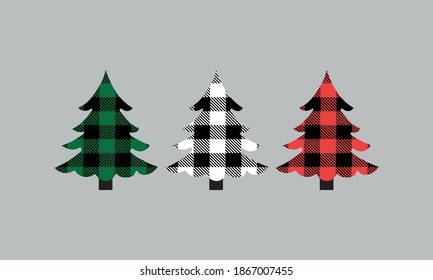 Christmas Trees Red, Green and 
White Buffalo plaid - Christmas Vector and Artclip