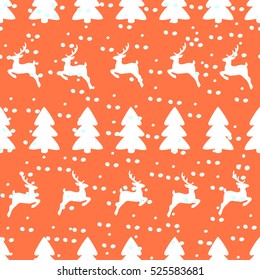 Christmas trees and Christmas reindeer silhouettes. Holiday Seamless Pattern. Vector illustration.