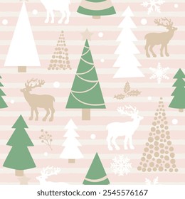 Christmas trees and reindeers holiday seamless pattern