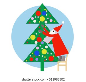 Christmas trees with Santa Claus. Seamless pattern with green fir-trees. Triangle Pine Tree. Christmas seamless pattern flayer, banner, poster templates. Traditional symbols, cute design elements