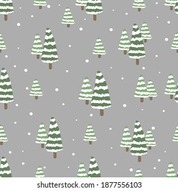 Christmas trees in Scandinavian style on a gray background. For textiles, New Year's holiday, background, packaging paper, fabric, wallpaper.