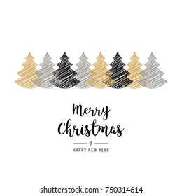 christmas trees scribble drawing greeting card isolated white background