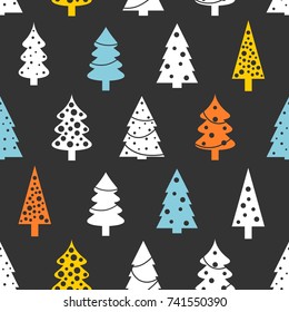 Christmas trees - seamless background texture. Christmas vector.