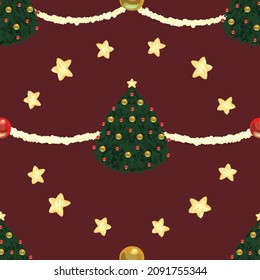 Christmas Trees Seamless Pattern, Christmas Celebration Wallpaper, Winter Festival Background, Religious Celebration Backdrop