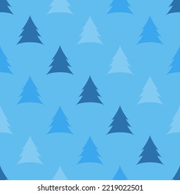 Patrón de árboles de Navidad sin costura. Árboles de Navidad coloridos sobre fondo azul. Feliz Año Nuevo. Fondo de Navidad. Diseño festivo para impresión en papel envolvente, tela, embalaje. Ilustración del vector