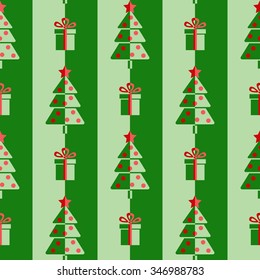 Christmas trees, Seamless pattern with trees and gift boxes, two shades