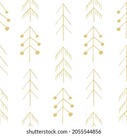 Christmas trees seamless pattern hand drawn doodle. vector, scandinavian, nordic, minimalism, monochrome. textiles, wrapping paper, wallpaper winter forest christmas