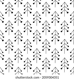 Christmas trees seamless pattern hand drawn doodle. vector, scandinavian, nordic, minimalism, monochrome. textiles, wrapping paper, wallpaper winter forest christmas