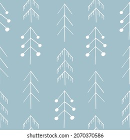 Christmas trees seamless pattern hand drawn doodle. vector, scandinavian, nordic, minimalism. textiles, wrapping paper, wallpaper winter forest christmas