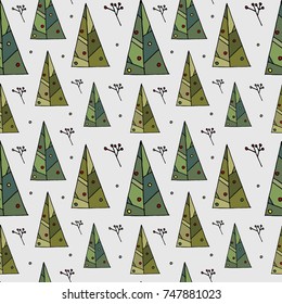 Christmas trees seamless pattern. Hand drawn illustration.