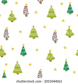 Christmas trees seamless pattern. Illustrations in simple childish hand-drawn doodle cartoon Scandinavian style. Vector background ideal for wallpaper, well suited for printing textiles, fabric, gift 