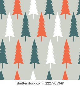 Christmas trees seamless pattern minimalist, pastel colors, hand drawing
