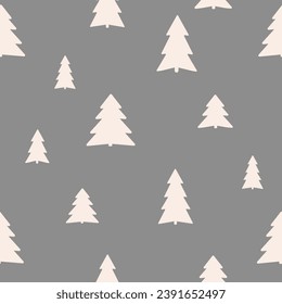 Christmas trees seamless pattern. New Year, Christmas. Festive winter gray background for printing on wrapping paper, textiles, fabric, gift paper, for design. Scandinavian style. Minimalist style.