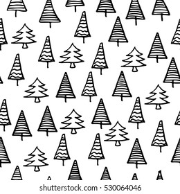 Christmas trees seamless pattern for new year greeting card. Wallpaper background. Vector Illustration.