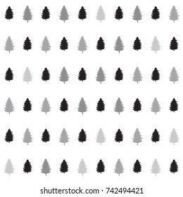 christmas trees seamless pattern. new year hand drown fir trees wrapping paper design, winter holiday decoration, black and silver christmas modern background