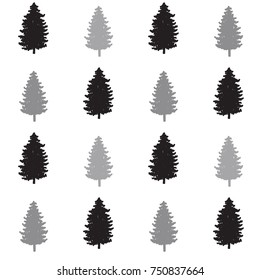 christmas trees seamless pattern. new year hand drown fir trees wrapping paper design, winter holiday decoration, black and silver christmas modern background