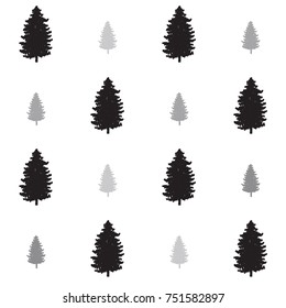 christmas trees seamless pattern. new year hand drown fir trees wrapping paper design, winter holiday decoration, black and silver christmas modern background