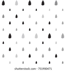 christmas trees seamless pattern. new year hand drown fir trees wrapping paper design, winter holiday decoration, black and silver christmas modern background