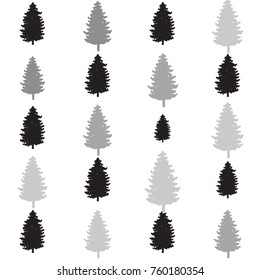 christmas trees seamless pattern. new year hand drown fir trees wrapping paper design, winter holiday decoration, black and silver christmas modern background
