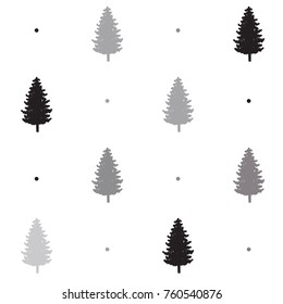 christmas trees seamless pattern. new year hand drown fir trees wrapping paper design, winter holiday decoration, black and silver christmas modern background