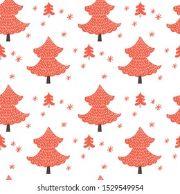 Christmas trees seamless pattern on white background. Vector illustrations