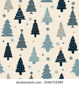 Christmas trees seamless pattern. Christmas trees on white background. Design for winter holidays season. wrapping papers. Vector illustration