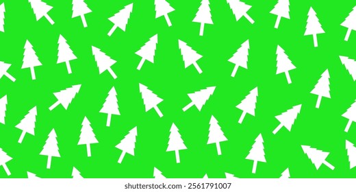 Christmas trees seamless pattern on green background. Pine tree motif. Christmas wrapping paper, print. greeting cards and fabric