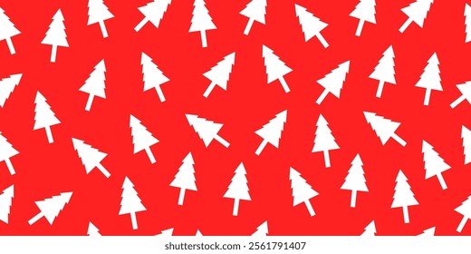 Christmas trees seamless pattern on red background. Pine tree motif. Christmas wrapping paper, print. greeting cards and fabric