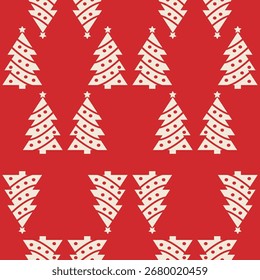 Árboles de Navidad sin patrón sobre fondo rojo. Plantilla de diseño para Fondo de pantalla, tela, envoltura, textil.