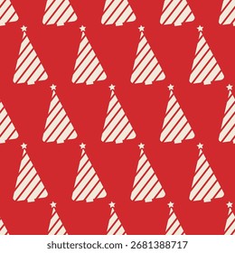 Christmas trees seamless pattern on red background. Design template for wallpaper,fabric,wrapping, textile.