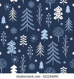 Christmas trees seamless pattern on a dark background
