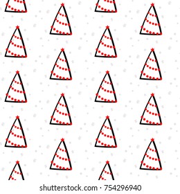 CHRISTMAS TREES SEAMLESS PATTERN. PAINTED BRUSH ART. ABSTRACT OUTLINE DECORATIVE BACKGROUND