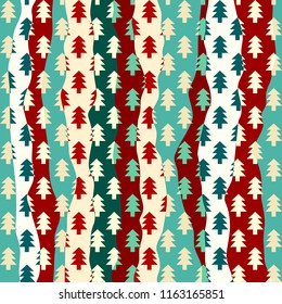 Christmas trees seamless pattern in a patchwork style. Vector illustration.