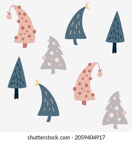 Christmas Trees seamless pattern. Scandinavian style. Holiday decoration background for wallpaper, clothing, packaging invitations, posters. Vector cartoon illustration.