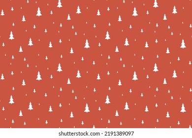 Christmas trees seamless pattern, small scale background, wrapping paper design. Red and white colors, vector tile