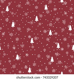Christmas trees seamless pattern with snowflakes.Vector illustration.