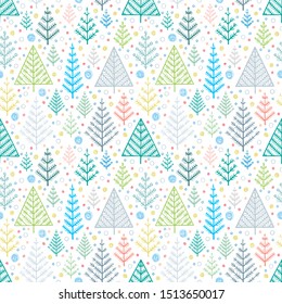 Christmas trees seamless pattern. Spruce hand drawn endless background. Fir-tree sketch texture. Part of set. 