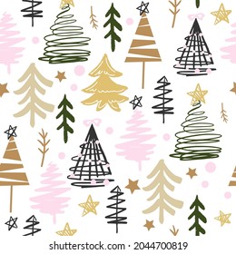 Motif harmonieux d'arbres de Noël. Illustration vectorielle de style doodle. Symbole de la nouvelle année