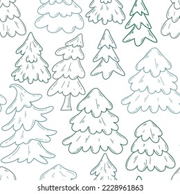 Christmas trees seamless pattern vector illustration. Background sketch coniferous trees. Print for textile, packaging, paper, fill and design