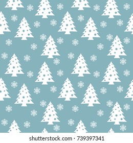 Christmas Trees Seamless Pattern. White Trees On Blue Background. Vector Illustration. 