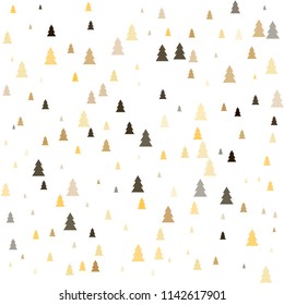 Christmas trees Seamless pattern. Winter gold happy New Year wrapping paper background. fir tree vintage holiday decor in golden and black colours, vector illustration isolated on white. cute ornament