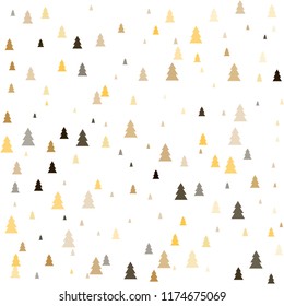 Christmas trees Seamless pattern. Winter gold happy New Year wrapping paper background. fir tree vintage holiday decor in golden and black colours, vector illustration isolated on white. cute ornament