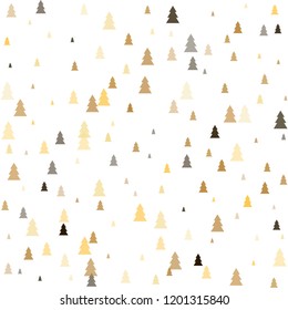 Christmas trees Seamless pattern. Winter gold happy New Year wrapping paper background. fir tree vintage holiday decor in golden and black colours, vector illustration isolated on white. cute ornament