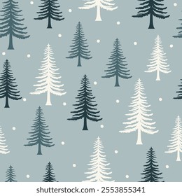 Christmas trees seamless pattern. Winter snowy pine forest. Vector illustration.