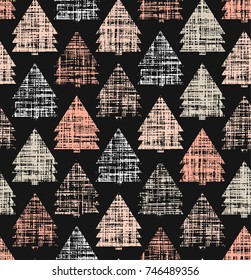 Christmas trees seamless pattern. Winter holidays background. Fabric Xmas grunge texture, wallpaper, backdrop.