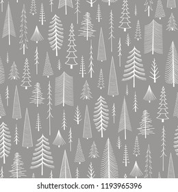 Christmas trees seamless pattern.Doodle texture