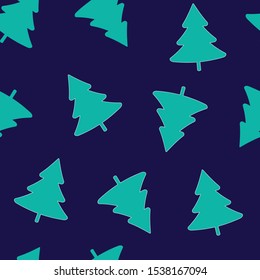 Christmas trees seamless repeat pattern for wrapping paper, wallpaper,background,textile.Green fir trees on a navy background.