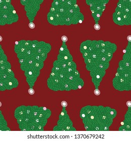 Christmas trees seamless vector pattern in classic green and red. Festive surface print design for fabrics, stationery, scrapbook paper, gift wrap, textiles, and packaging.